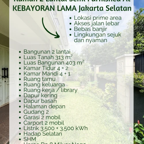 rumah 2 lantai semi furnished kebayoran lama jakarta selatan